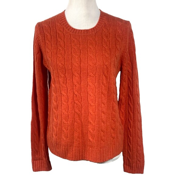 Evelyn Grace 100% Cashmere XL Cable Knit Orange Sweater Crew Neck NEW - Picture 1 of 7